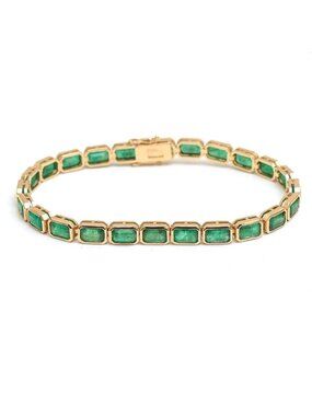 Rectangular Emerald Stones 14K (18K Custom) Emerald & Yellow Gold Bracelet